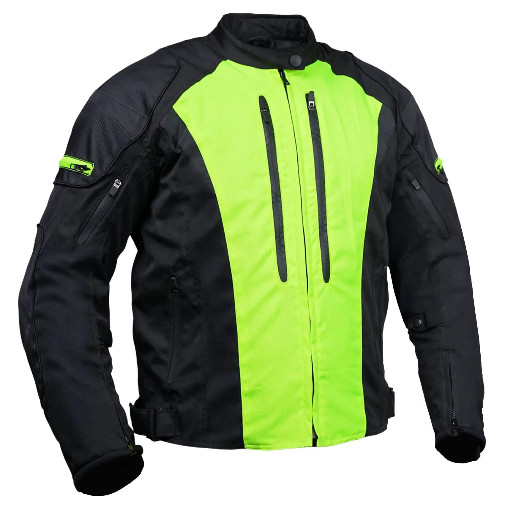 RENEGADE CLASSICS Impact™ Hi-Viz Men's Mesh Motorcycle Riding Jacket - Ventilation System, Reflective Stripe Detail, Included Belt, Padded Shell, Stretch Fabric, Zipper, Pocket, All Seasons, Full Sleeves, Mesh Liner