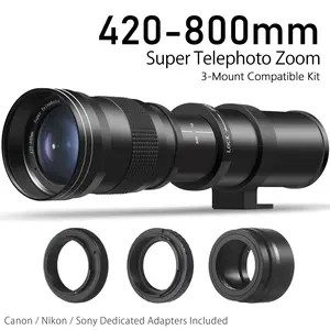 420-800mm f/8.3-16 Super Telephoto Manual Zoom Lens with T-Mount Adapter for Canon EOS Rebel T7 T6, Nikon D3500 D5600 DSLR, Sony E-Mount Alpha A6000 A7III Mirrorless - Perfect for Moon, Wildlife & Bird Photography