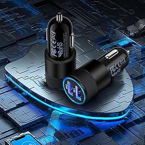 DIBMS Car Charger, [2-Pack/3.4A] Fast-Charging Dual-Port USB Cigarette Lighter Adapter, Compatible with iPhone, iPad, and Samsung