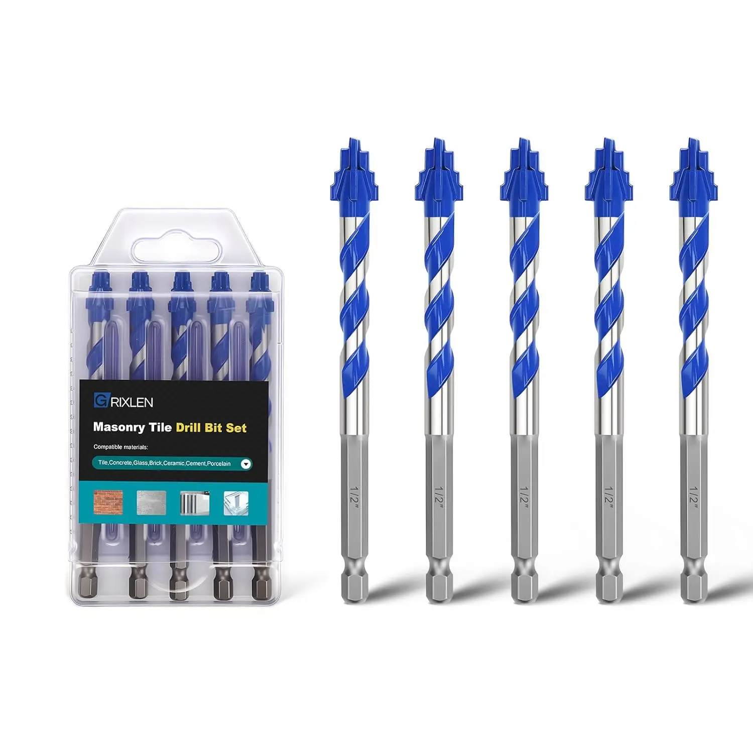 5 Pack 4" Tile Drill Bits, Hex Shank Step Masonry Bits |  Hex Shank ,for Tile,Concrete,Porcelain, Brick, Glass, Cement