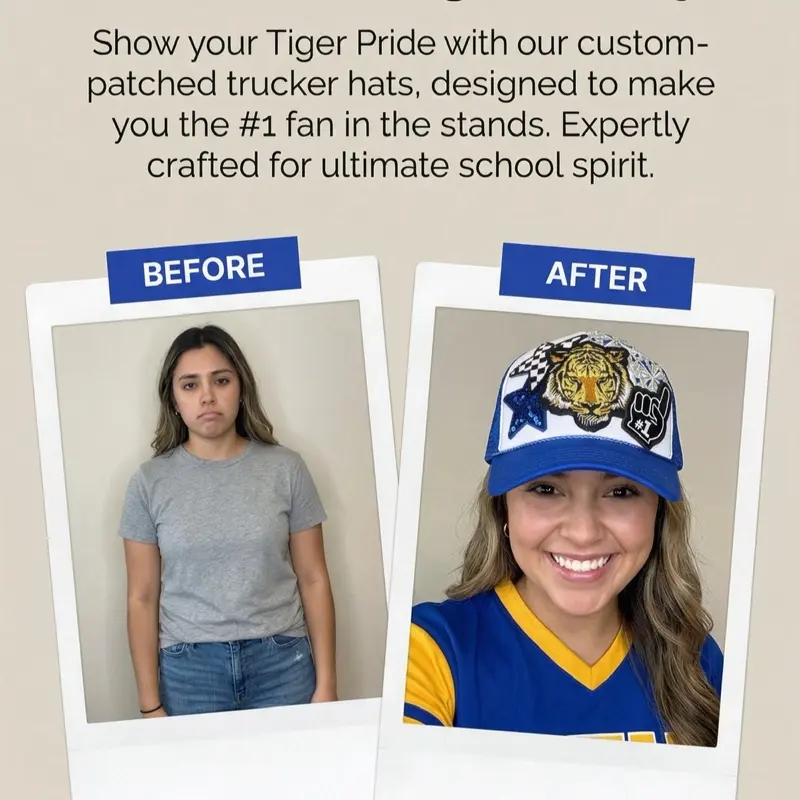 Tiger Pride Trucker Hat - Custom-Patched Design for Ultimate School Spirit Fan Gear