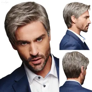 Men's Gray Short Hair Wig, Natural Synthetic Hair Toupee, Silver Grey Textured Hairstyle for Daily Wear, Cosplay & Mature Style