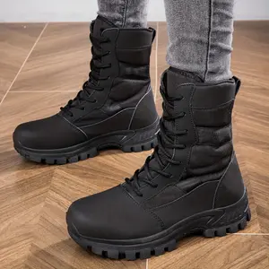 Waterproof High-Top Tactical Boots for Women & Men - Durable, Non-Slip Outdoor Hiking with Reinforced Toe Heel, Synthetic Leather Upper, Textured Tread Mountain Climbing Desert Trekking, Gear | Sleek Black Bo Quick-Dry Aqua Shoes outdoor waterproof warm