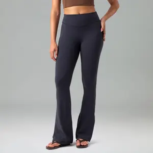 Colorfulkoala Women's No Front Seam 31.5" Mini Flare Pants High-Waisted Dreamlux Fabric Casual Wear Seamless Front