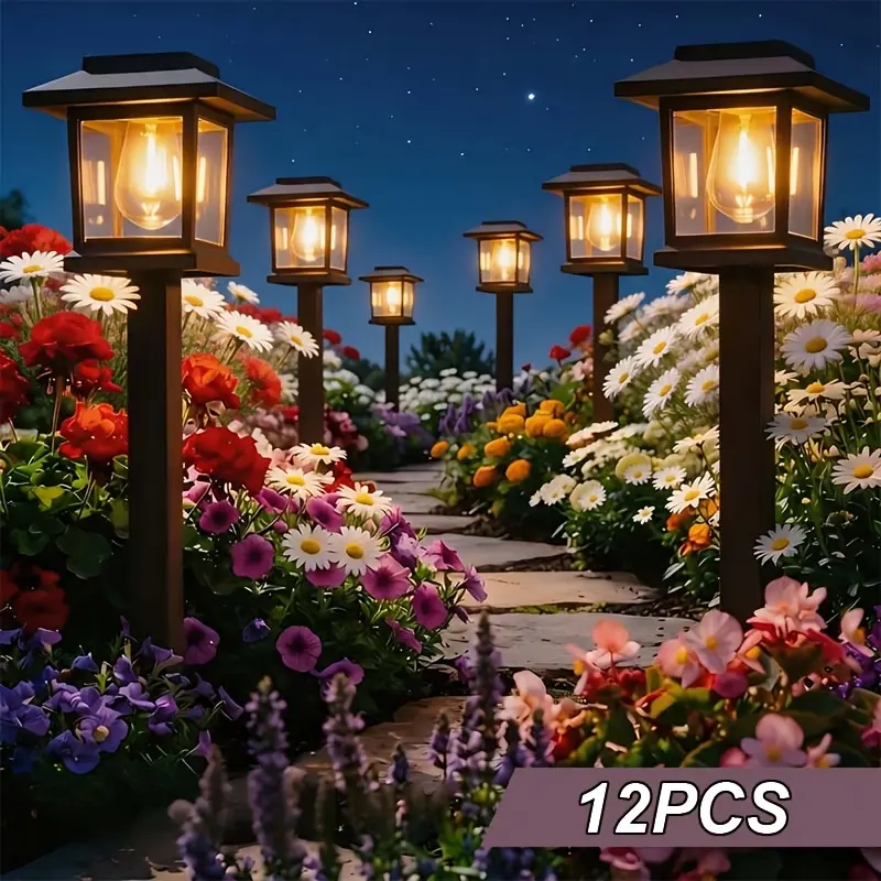 outdoor Solar landscape Pathway Lights, 12-Pack, IP44 Waterproof, Warm White Light, Solar Powered with Smart garden Light Sensor, for Courtyard Paths and Home patio Decor decorative lamp