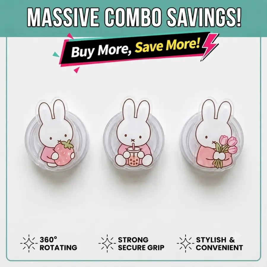 [Best Value Bundle] Cute Bunny Strawberry Phone Grip – Sweet Rabbit Design, Kawaii Aesthetic Phone Accessory For Everyday Style