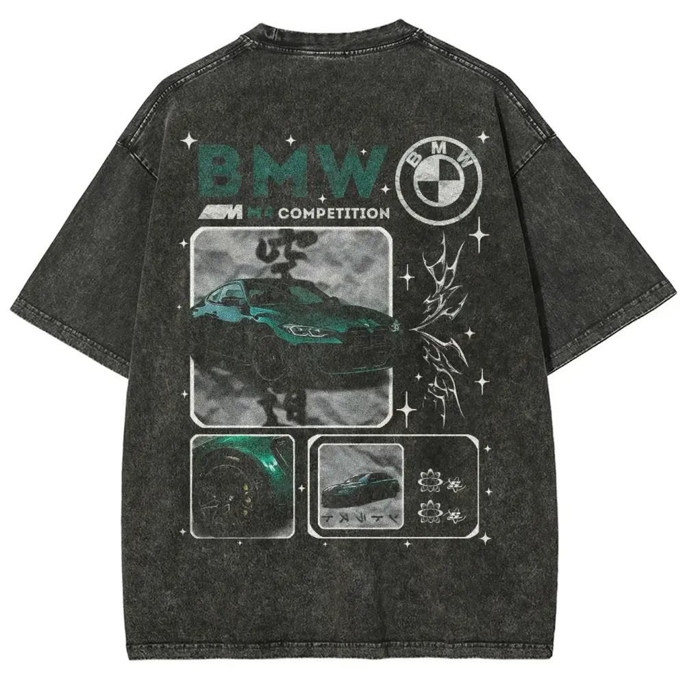 Men's M4 Competition Washed BMW Oversized Unisex T-Shirt - Soft Streetwear, Vintage Racing Style, Car Meet Gift for Boyfriend