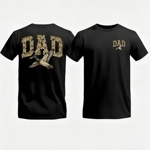 Women's Soft Cotton Short-Sleeve Fitted Camo Duck Dad T-Shirt - Old School Camouflage Hunting Top, Southern Outdoor Casual Breathable Graphic Tee, Father's Day Dad Gift, All Seasons, Cold Wash