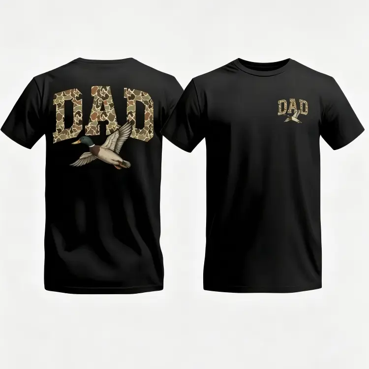 Women's Soft Cotton Short-Sleeve Fitted Camo Duck Dad T-Shirt - Old School Camouflage Hunting Top, Southern Outdoor Casual Breathable Graphic Tee, Father's Day Dad Gift, All Seasons, Cold Wash