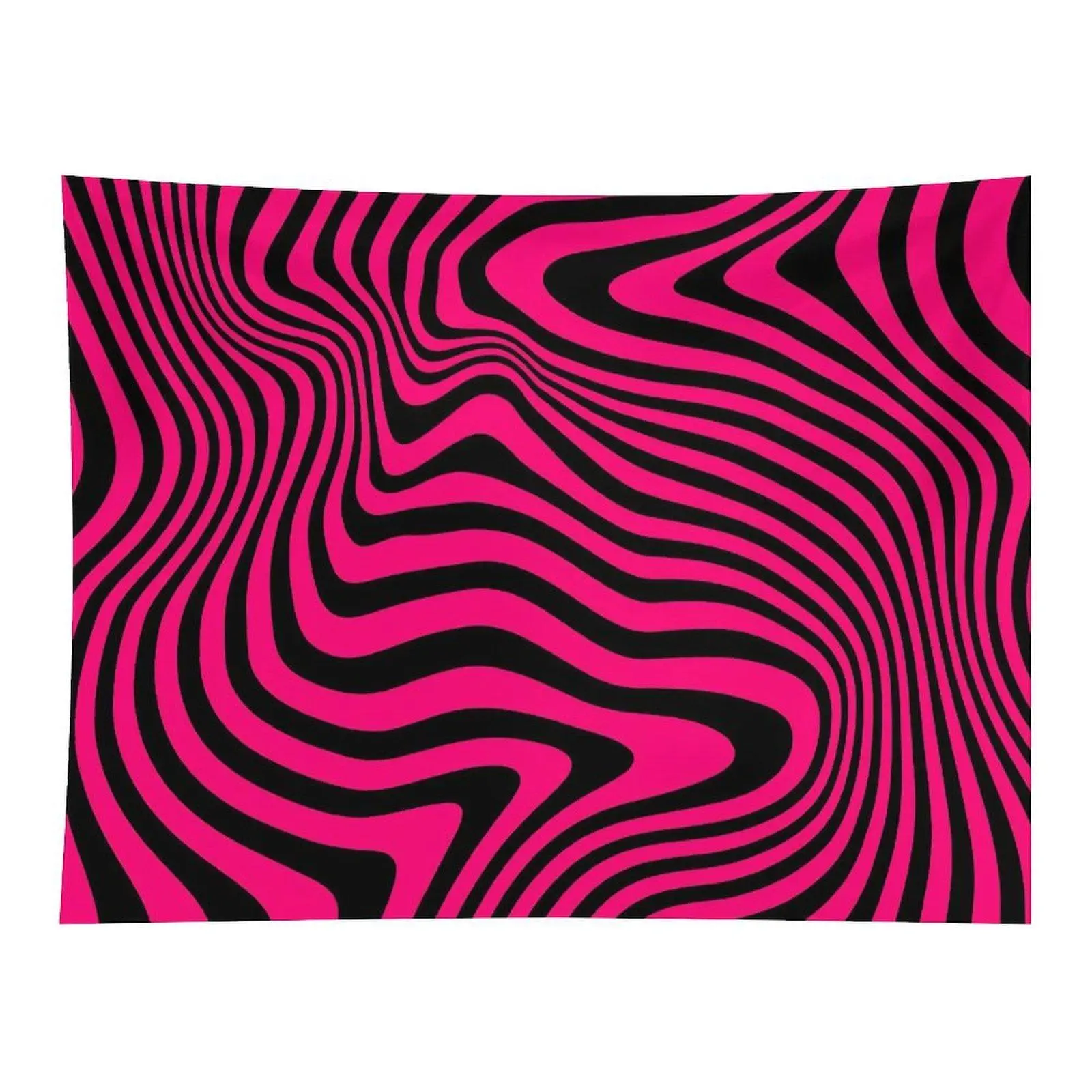 Pink Black Swirl Optical Illusion Tapestry Trippy Wavy Line Abstract Pattern Wall Hanging Modern Aesthetic Party Room Background Decor