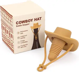 Cowboy Hat  Bottle Stopper, Funny Cute   Plug Decorative Topper Champagne Prosecco Glass Bottle Keeper Cork Cover Cap Accessories Gifts Kitchen Gadgets to Seal and Keep Fresh (Brown)