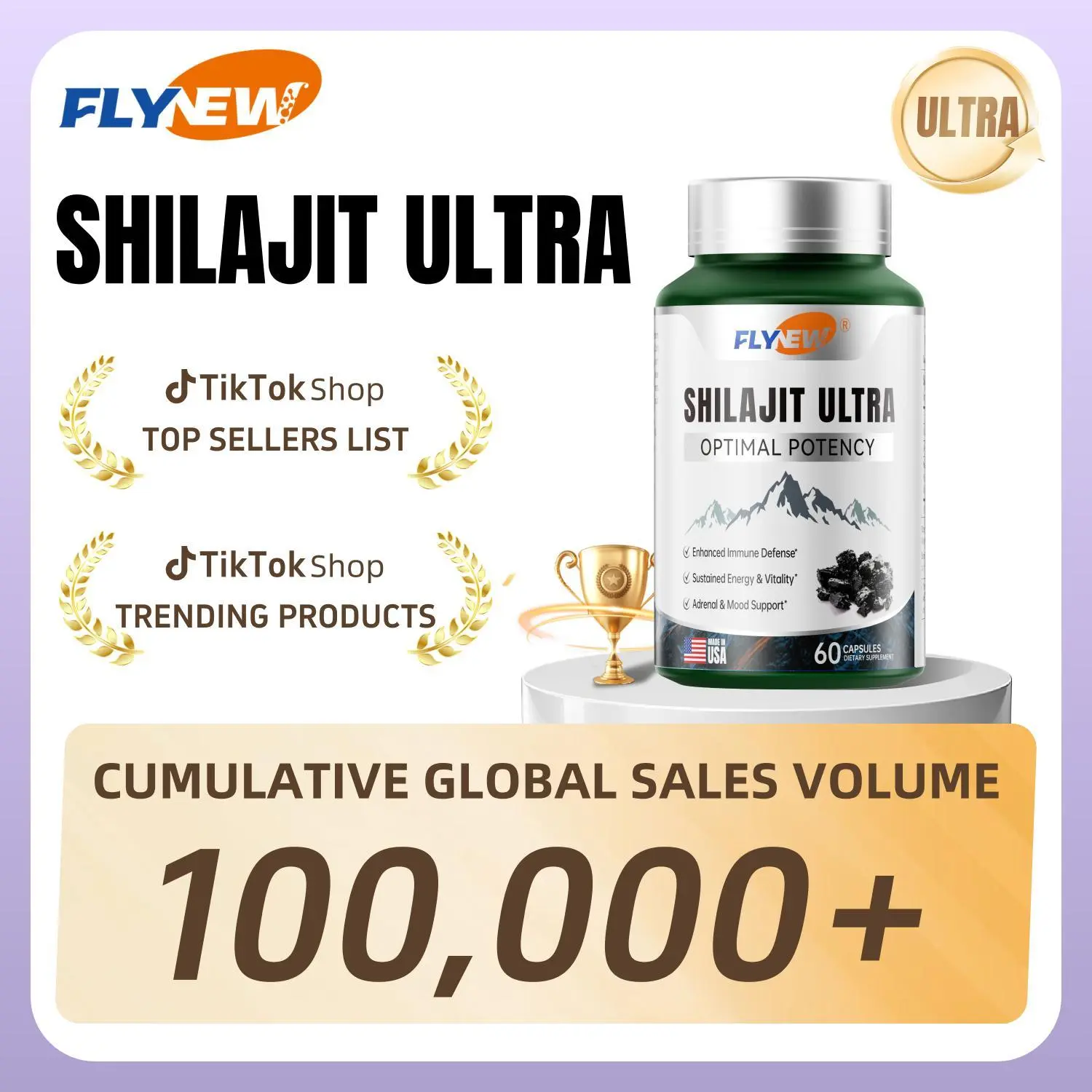 Flynew Optimal Potency Shilajit Ultra 60 Capsules Made in USA with Essential Minerals for Healthy Aging and Immune System Support - Healthcare Edible Fitness
