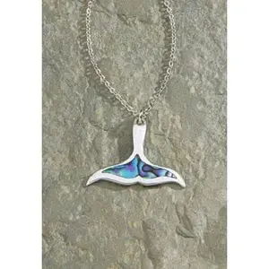 Pewter and Paua Whale Tail with Chain Necklace