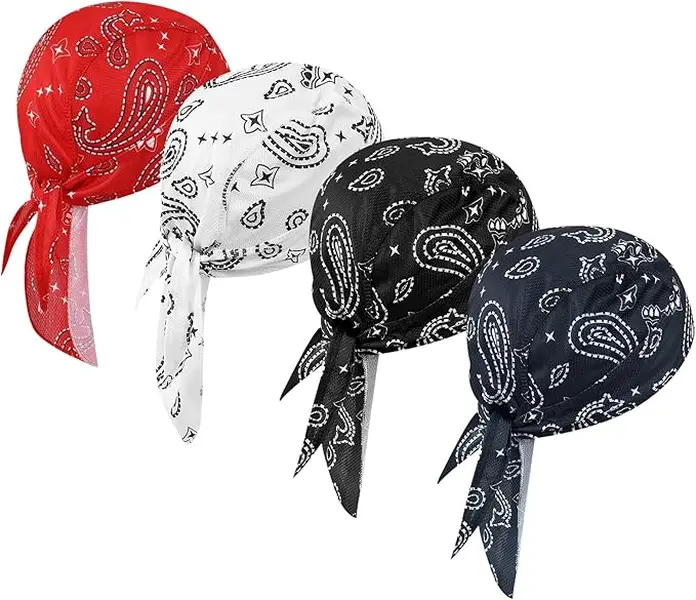 4pcs Sweat-Wicking Liner Cap, Breathable And Quick-Drying, Fashion Pirate Hat, Motorcycle Cycling Running Sports Cap, Hip-Hop Do Rag Skull Cap, Elastic Headscarf, for Men
