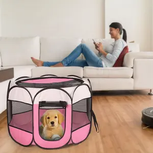Portable Foldable Pet Tent Pink-Blue Options 8-Panel Design Waterproof Oxford Cloth Removable Zipper Spacious & Comfortable for Dogs Cats & Other Pets playpen Indoor Outdoor Use house playground