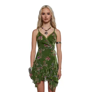 Dryas Velvet Wrap Mini Dress