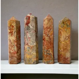 C42- Natural Mexican Crazy Lace Agate Crystal Obelisk Tower