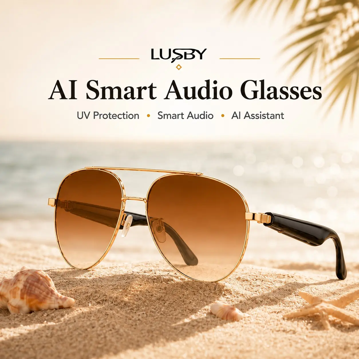 LUSBY Smart Audio Glasses with AI App Version, Bluetooth 5.4 Music & Hands-Free Calls, UV Protection Smart Sunglasses for Driving, Work & Outdoor Use