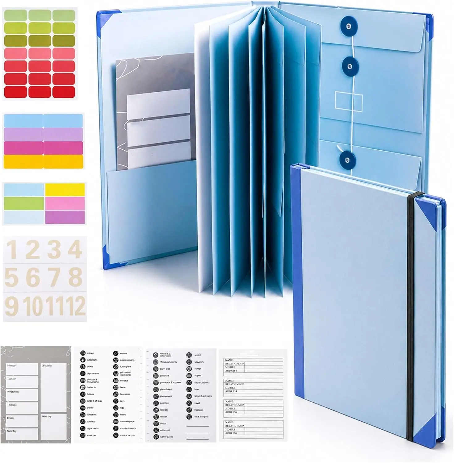 Family File Folder Organizer, Important Document Organizer with Labeled Pockets for Easy Access, Home Management Binder for Important Papers, IDs, Certificates, Insurance & Home Records,Blue