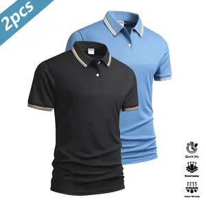 Men's Casual Two-Piece Short Sleeve Polo Shirt Set, Quick-Dry Golf and Tennis Wear, Comfortable Equestrian Clothing, Stylish Men's Athletic Apparel, Suitable for Casual Parties, Holidays, Travel, Featuring Contrast Collar and Cuff Design