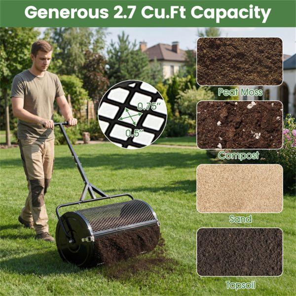 24" Lawn Topdressing Spreader with 0.75"*0.5" Mesh, Compost Spreader for Soil Sand Fertilizer Black