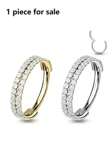 Women Stainless Steel Rhinestone Nose Ring, 16g Seamless Design for Daily & Party Wear, Soft Cartilage Ear Piercing Jewelry, Septum Ring