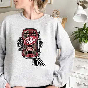 Dr Pepper Skeleton Hand Sweatshirt, Zero Sugar Soda Lover T-Shirt, Retro Disco Drink Pullover Sweatshirt, Funny Caffeine Graphic T-Shirt - Bold Graphics, Big Energy - Viral Print Energy