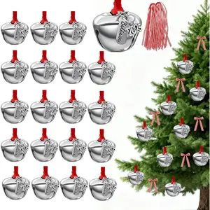 24 Pcs 2025 Christmas Believe Bell Ornaments,Polar Express Bell Silver Sleigh Bell Jingle Bell Christmas Eve Box Filler for Child & Adults