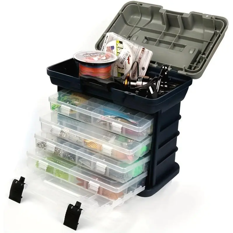 Fishing Tackle Box Portable 4 Layers Fishing Box Sea Boat Fishing Accessory Box Case With Handle Utility Box-Small Size
