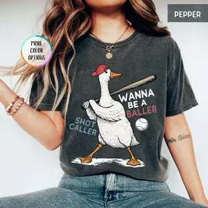 Comfort Colors Goose Baseball Shirt, Funny Game Day Shirt, Vintage Style Sports Humor Tee, Silly Goose Graphic T-Shirt, Wanna Be A Baller