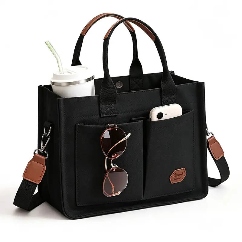 Women's Casual Multi-Pockets Satchel - Large Zippered Laptop Work Handbag for School, Office, Foldable Bag