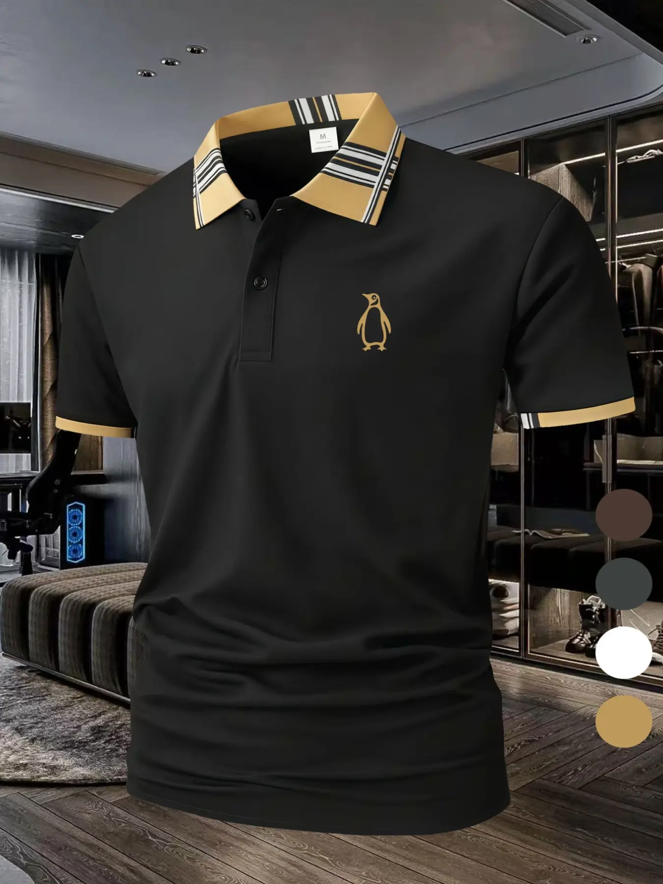 Blank Penguin [Golf Style] Men's Professional Polyester Polo Shirt Sports and Leisure Stylish Comfortable Classic Short Sleeve Men's Wear resistant and Durable Multi color In