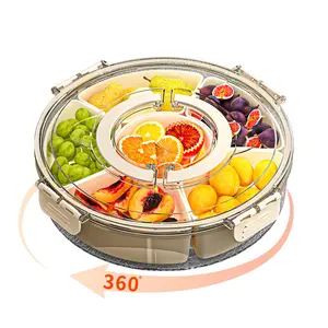 360 °   Rotatable Snack Tray with Lid - Multi-Compartment Storage Container Food Safe Plastic for Nuts, Fruits, Candies and Chips - Great for Home, Party, Wedding, Festival Kitchen Utensils multipurpose food organizer Collapsible Stackable Rectangle  Roun
