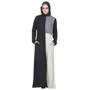 Color Block Grey & Cream Accent Abaya