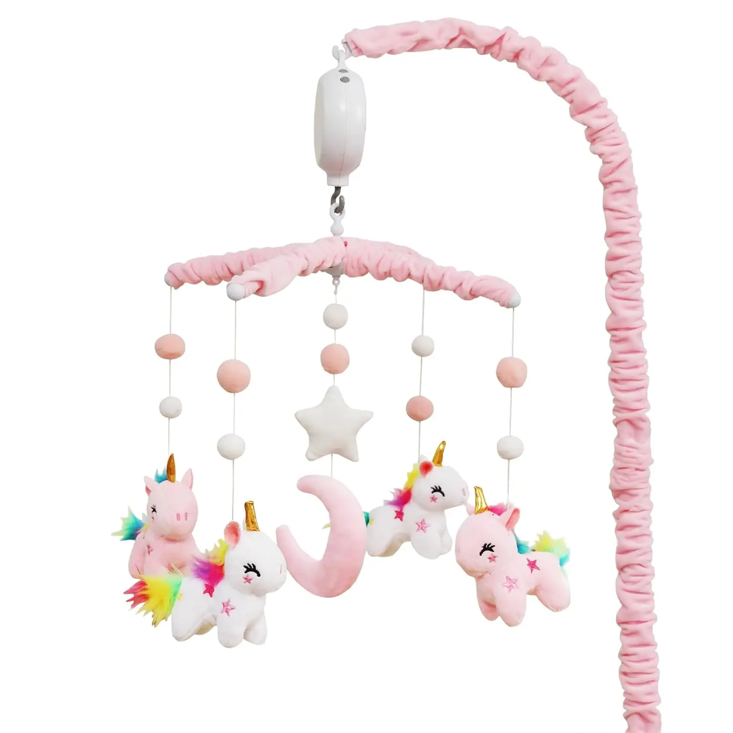 Baby Crib Mobile Unicorn Musical for Girls 25" Arm 35 Lullabies 3 Modes Digital Volume Control Essential Infant Bedroom Hanging Decor