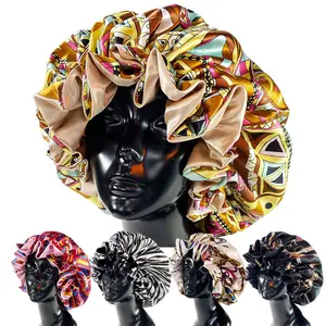 Extra Large Double Layer Satin Sleep Bonnet for Women, Reversible Night Hair Cap, Adjustable Elastic, Hair Protection Bonnet for Curly, Natural & Long Hair