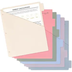 6-Tab Dividers for 3 Ring Binder, Plastic Dividers with 2 Pockets, Letter Size, Pastel Colors, 1 Set