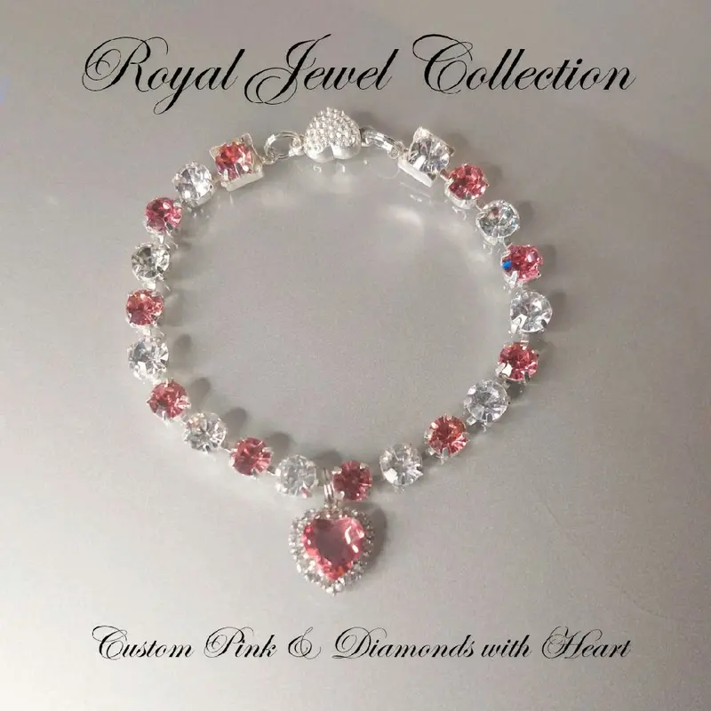 Handmade Magnetic Breakaway Pet Collar - Pink Diamond Crystal Heart Necklace, Coated Metal, Safe for Dogs & Cats