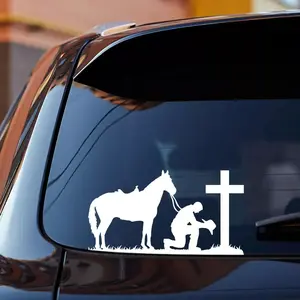 Cowboy Praying At Cross Horse Vinyl Decal Sticker Christ Car Truck Van Suv