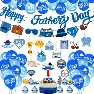 Happy Father's Day Decorations 64pcs with Banner, Cake Topper, Balloons, Ceiling Hangings & More in Red & Mint Colors