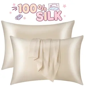 100% Mulberry Silk Pillowcase Set - Luxury Smooth Pillowcases for Hair and Skin - Light and Ultra Soft Pillow Covers Machine Washable, Hypoallergenic and Breathable for Bedroom, Home, Camper, RV, Cabin, College Dorm,  silky