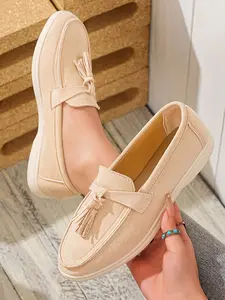 Women's Faux Suede Fringe Loafers, Casual Slip-On Flat Shoes, Lightweight Comfortable Walking Shoes, Daily Commute Non-Slip Footwear, Casual Flats