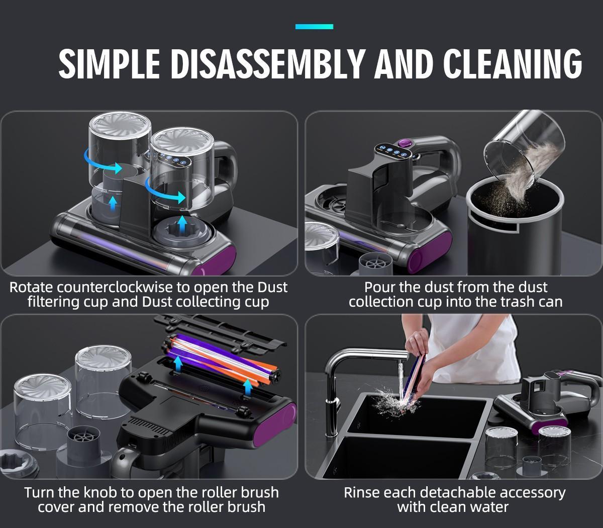 MREGB 6-in-1 Lightweight Handheld Mattress Mite Remover Vacuum Cleaner, 380W Motor, 16KPa Strong Suction, UV-C Light, LED Display, for Pet Hair & Carpets - Home Cleaning Vacuums, Bed Vacuum, Sofa Cleaner, Portable Vacuum, Deep Cleaning, Dust Catcher