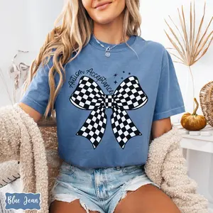Autism Acceptance Comfort Colors® Checkered Bow Shirt, Retro Checker Bow Autism Awareness Tee, First Day of School, Mental Health Shirt