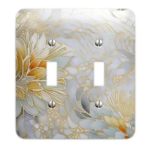 Japanese Style Gold and Silver Floral Light Switch Cover - Metal SwitchPlate, Multiple Sizes - #5121