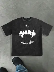 Men's Regular Fit Tooth Print Short Sleeve Graphic Tee, Casual Comfy T-shirt for Daily Wear, Men's Top for All Seasons, Crewneck