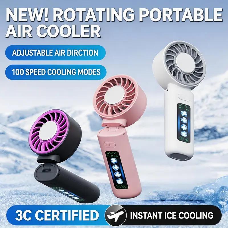 Portable Fan with Cooling Plate 100 Speed Settings Brushless Motor Silent Design 120 Degree Angle Compact Size Ideal for Summer