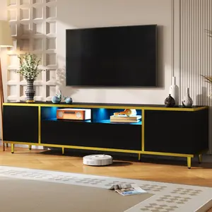 U-Can 70.9'' Modern TV Stand for TVs up to 80 Inches, Entertainment Center with 2 Shelves and  LED Lights, TV Storage Cabinet with 2 Drawers, 2 Cabinets and Metal Legs for Living room
