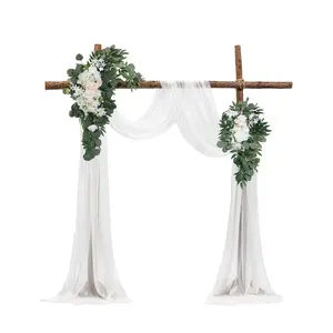 Decorative Artificial Wedding Arch Flowers & Drapes Tool Kit (Pack of 4) - 2 Floral Arrangements, 2 Sheer Drapes, for Wedding Ceremony Backdrop, Reception Bouquets
