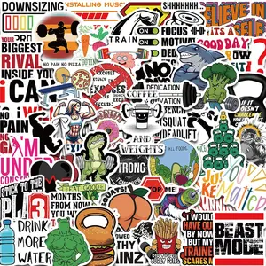 Fitness Themed Sticker (50pcs/set), Cartoon Exercise Encouragement Sticker, Decorative Sticker for Phone Case, Water Bottle, Laptop, Scrapbook, Ornaments